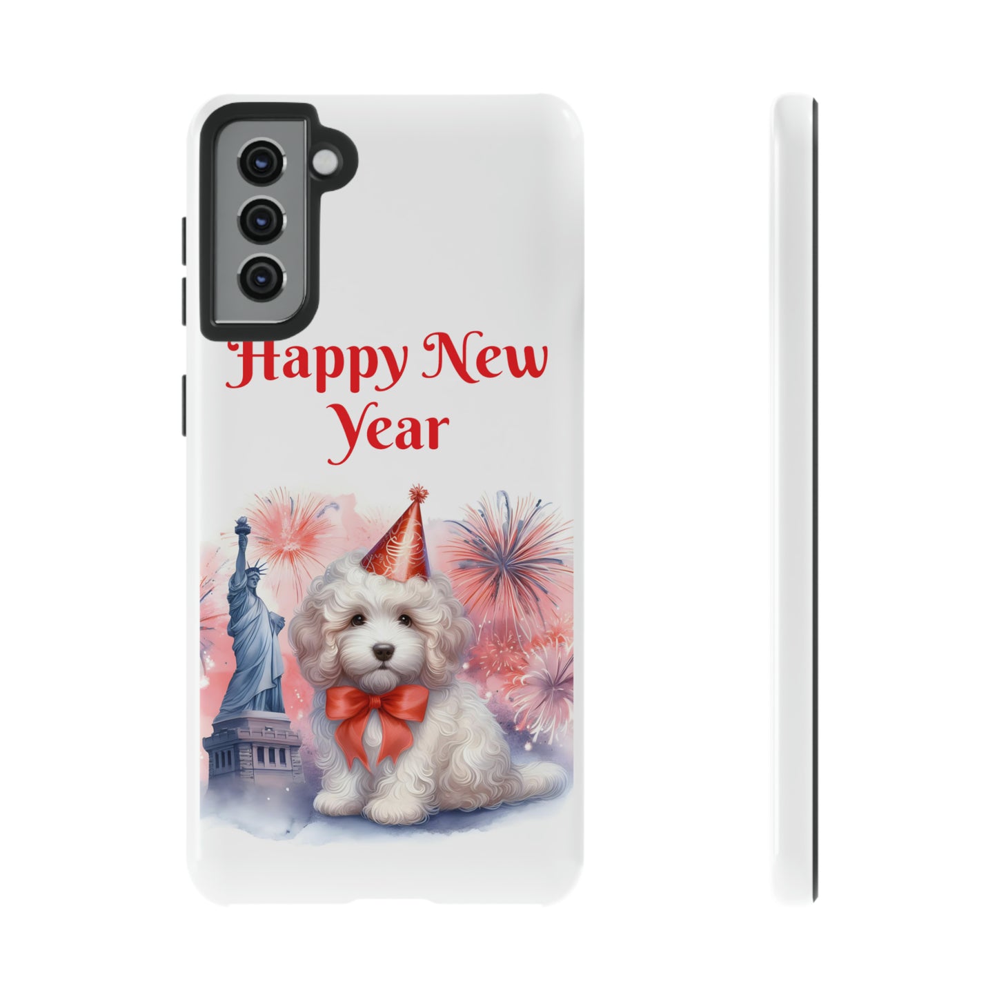 White Doodle Happy New Year - Tough Cases - Apple iPhone, Samsung Galaxy, and Google Pixel