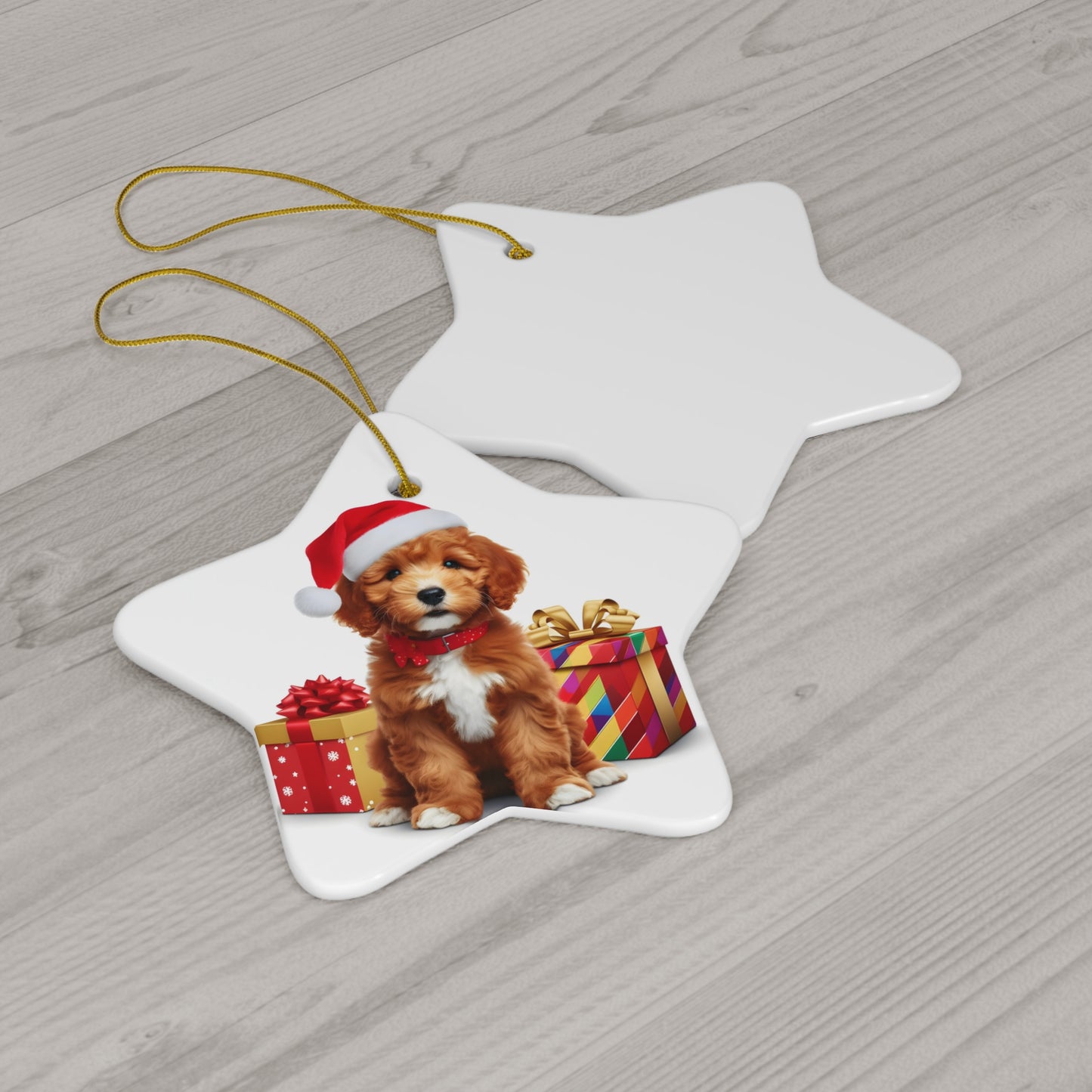 Red Christmas Doodle Ceramic Ornament, 3 Shapes