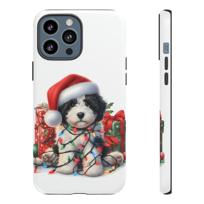 Black & White Doodle Christmas Puppy - Tough Cases for Apple iPhone, Samsung Galaxy, & Google Pixel