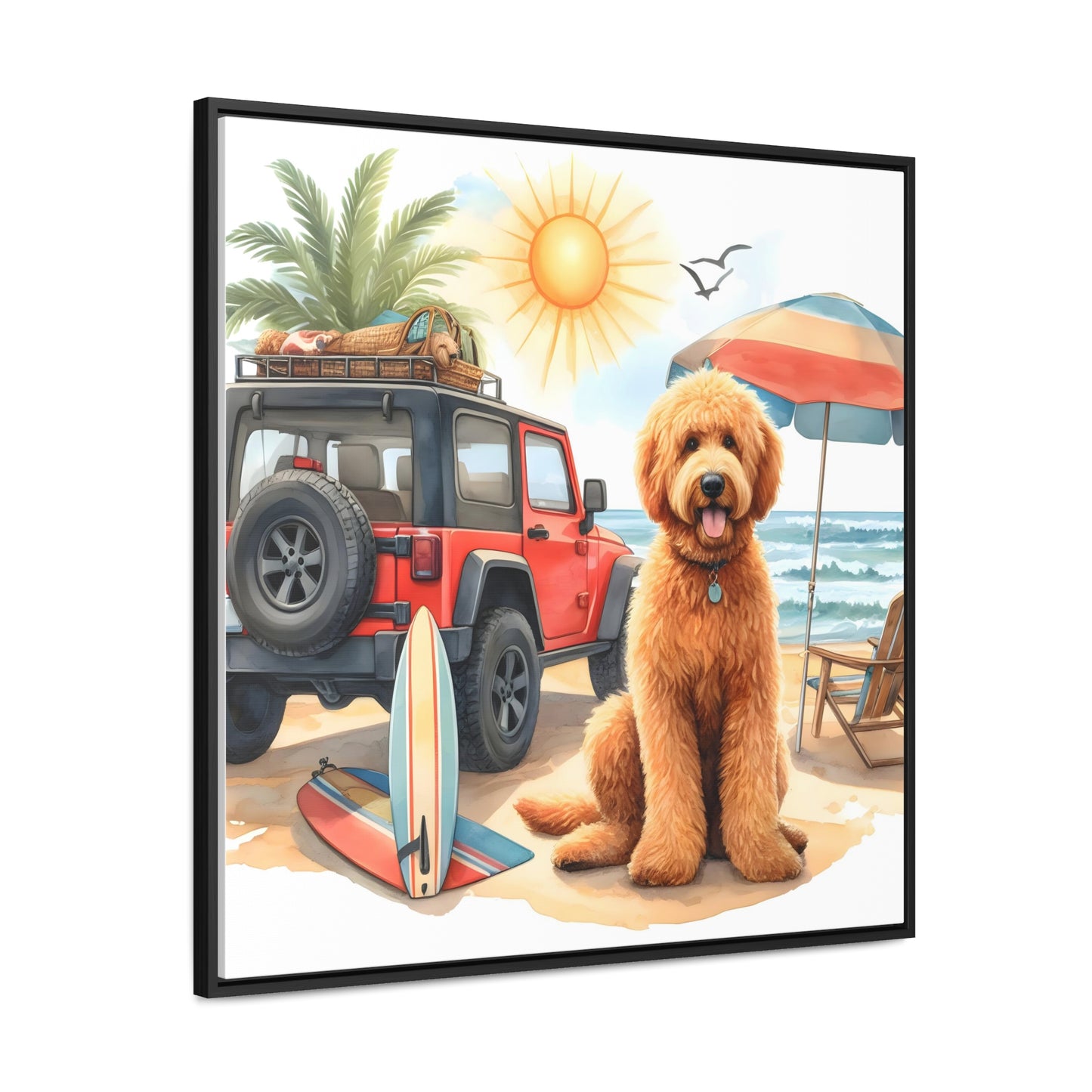 Jeep Beach Doodle Gallery Canvas Wraps, Square Frame