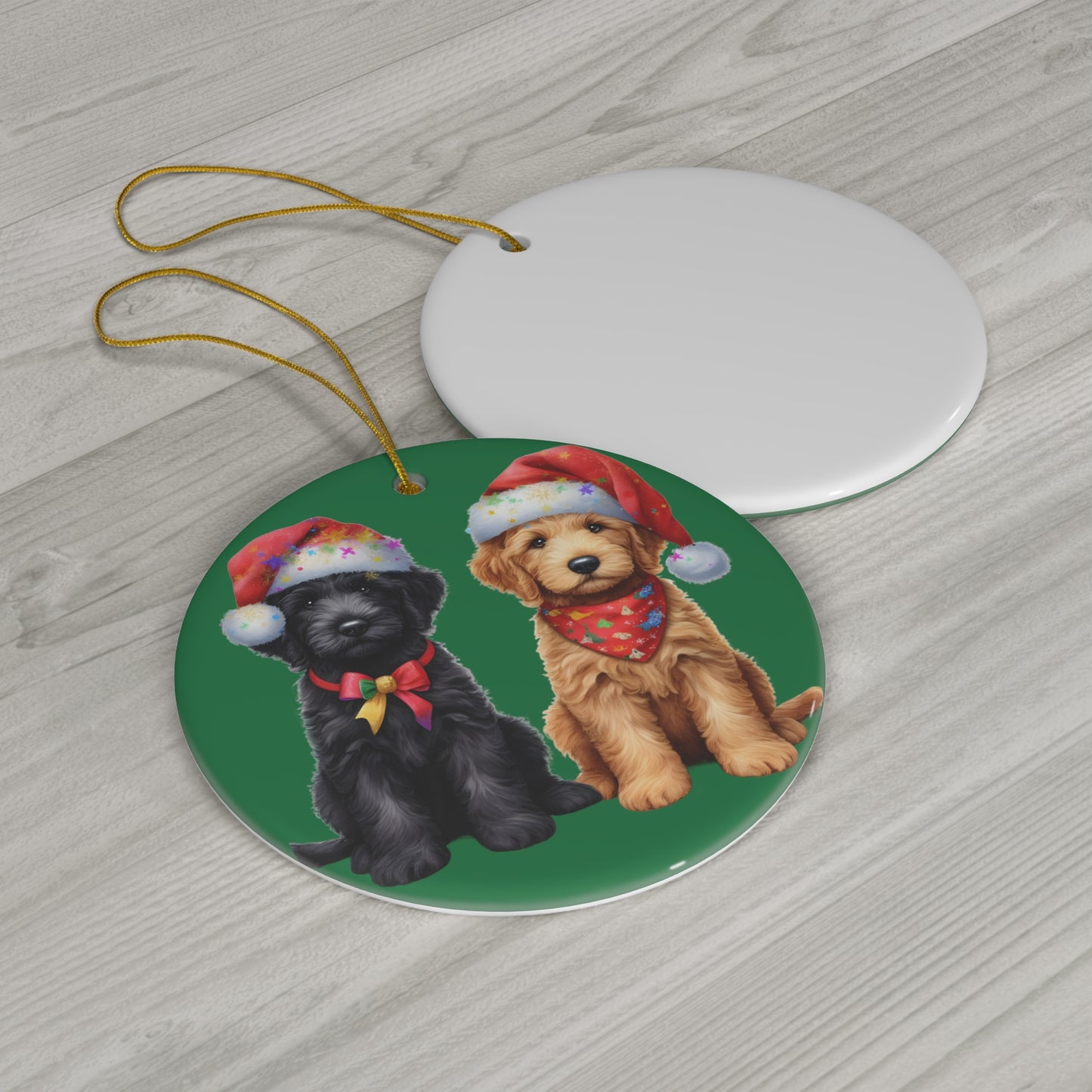 Christmas Doodle Puppies Ceramic Ornament, 2 Shapes