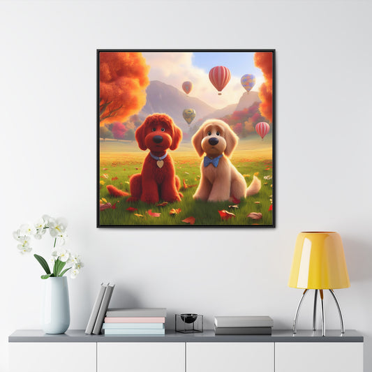 Doodles w/Hot Air Balloons Cartoon Inspired - Wooden Gallery Canvas Picture - Square Frame - Nice!