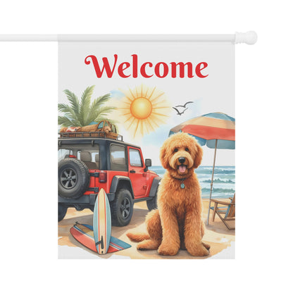 Jeep Beach Doodle Garden Flag & House Banner