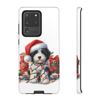 Black & White Doodle Christmas Puppy - Tough Cases for Apple iPhone, Samsung Galaxy, & Google Pixel