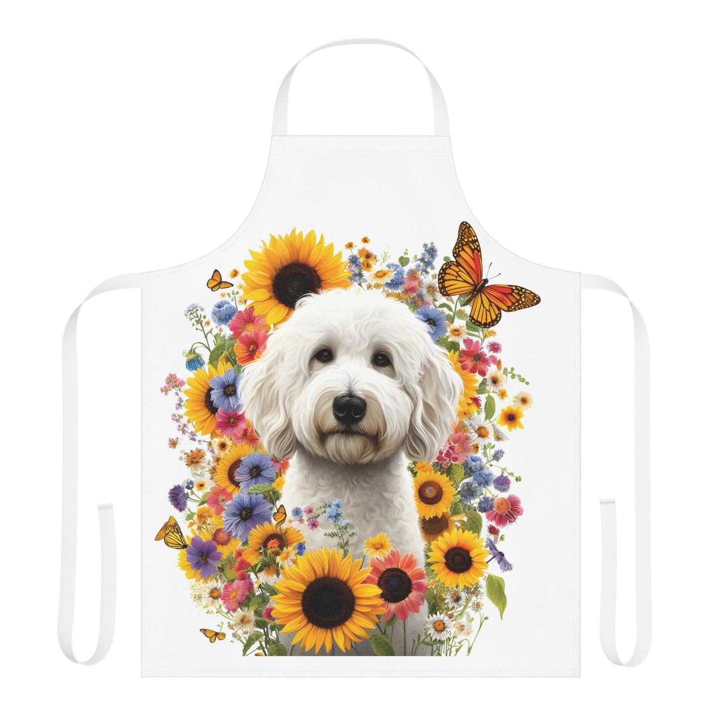 White Sunflower Doodle Apron