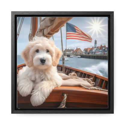 White Doodle on Sailboat - Wooden Gallery Canvas Picture - Square Frame - Nice!