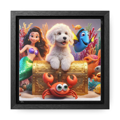 Doodle Mermaid Underwater - Wooden Gallery Canvas Picture - Square Frame - Nice!