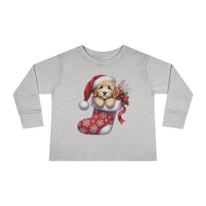 Doodle Puppy Christmas Stocking Toddler Long Sleeve Tee