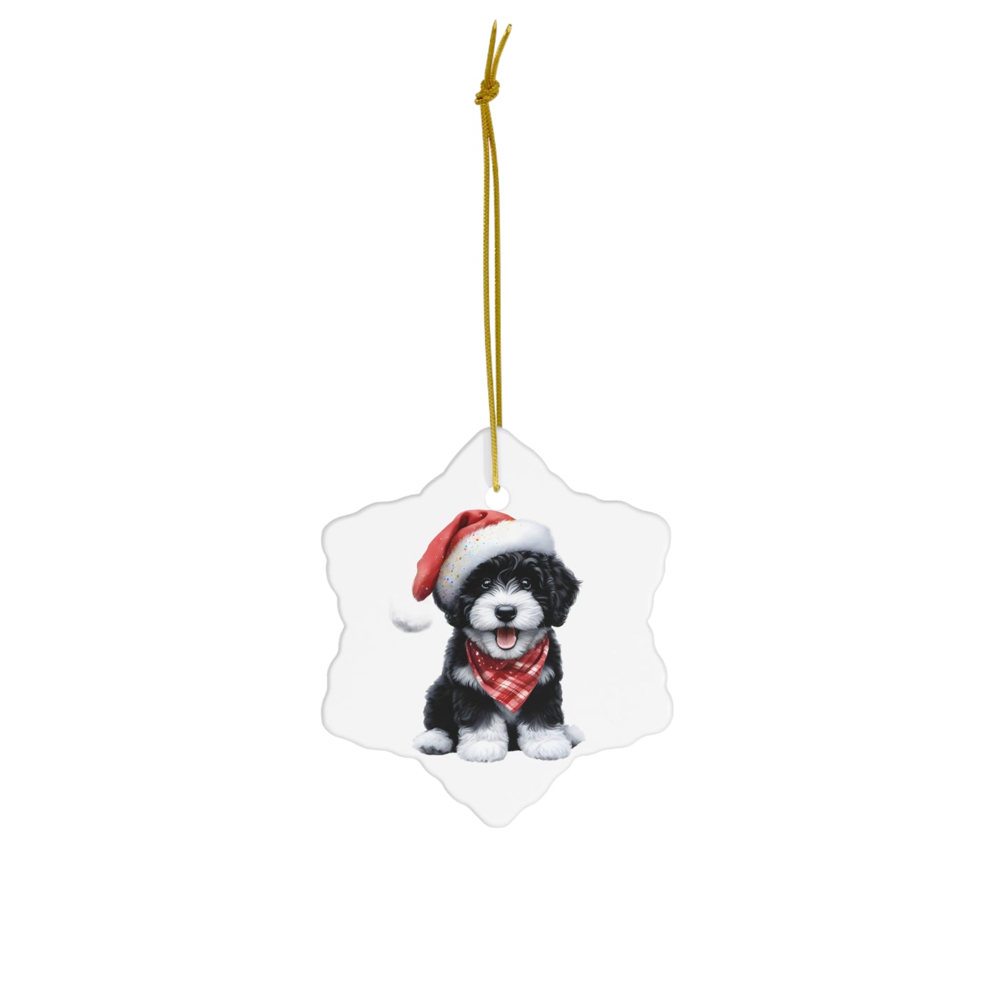 Black & White Doodle Puppy Ceramic Ornament, 4 Shapes