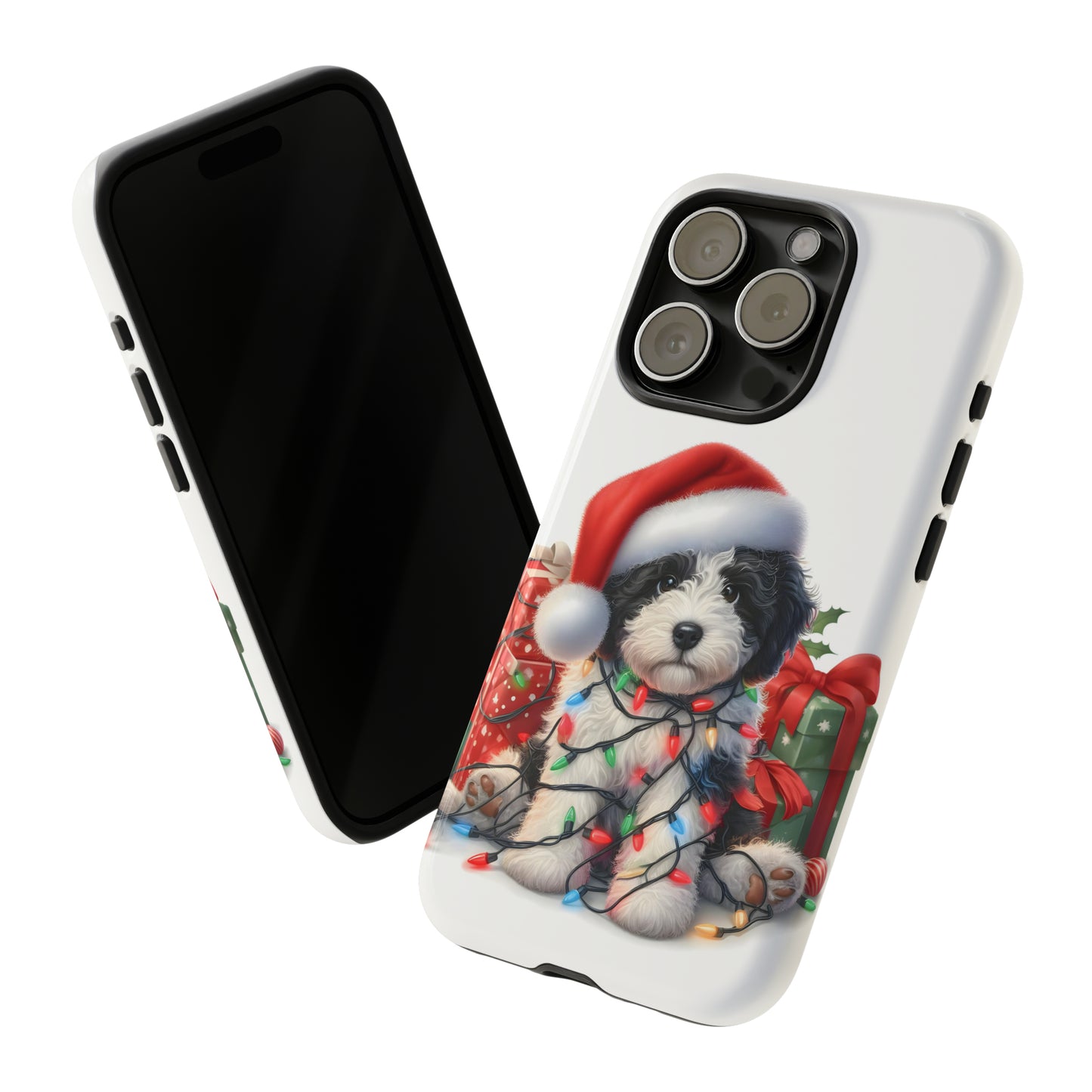 Black & White Doodle Christmas Puppy - Tough Cases for Apple iPhone, Samsung Galaxy, & Google Pixel