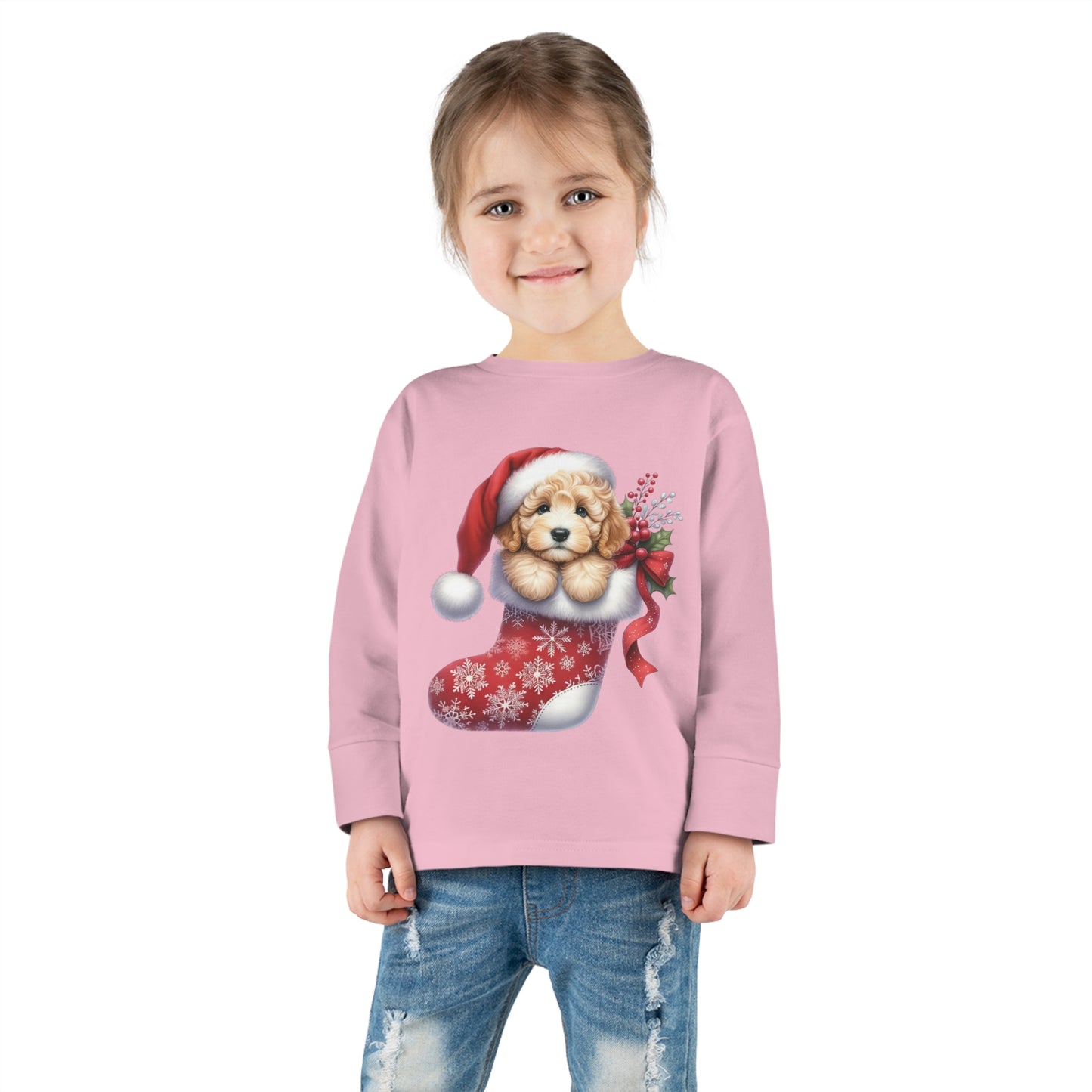 Doodle Puppy Christmas Stocking Toddler Long Sleeve Tee