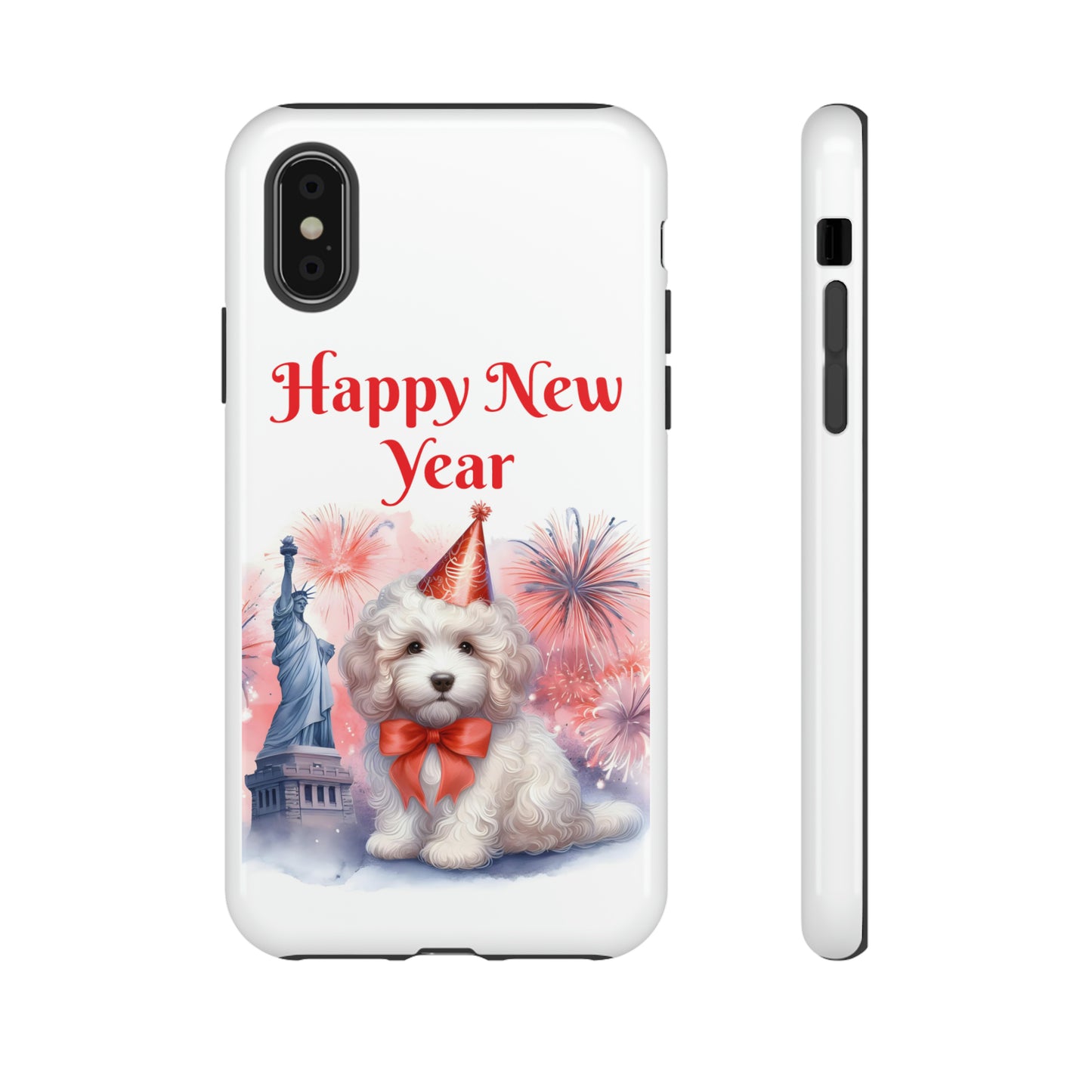 White Doodle Happy New Year - Tough Cases - Apple iPhone, Samsung Galaxy, and Google Pixel