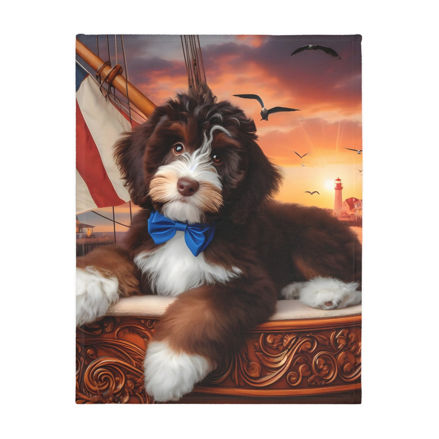 Bernedoodle on Sailboat - Velveteen MINKY Blanket (Two sided Print) - Nice!