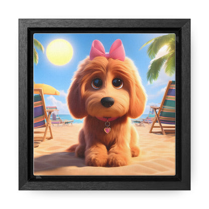 Doodle Puppy Cartoon Inspired - Wooden Gallery Canvas Picture - Square Frame - Nice!