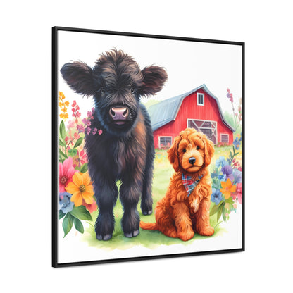 Scottish Highland Cow Doodle Gallery Canvas Picture Square Wood Frame - Nice!