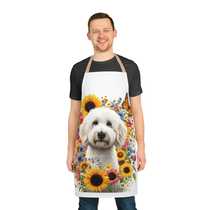 White Sunflower Doodle Apron