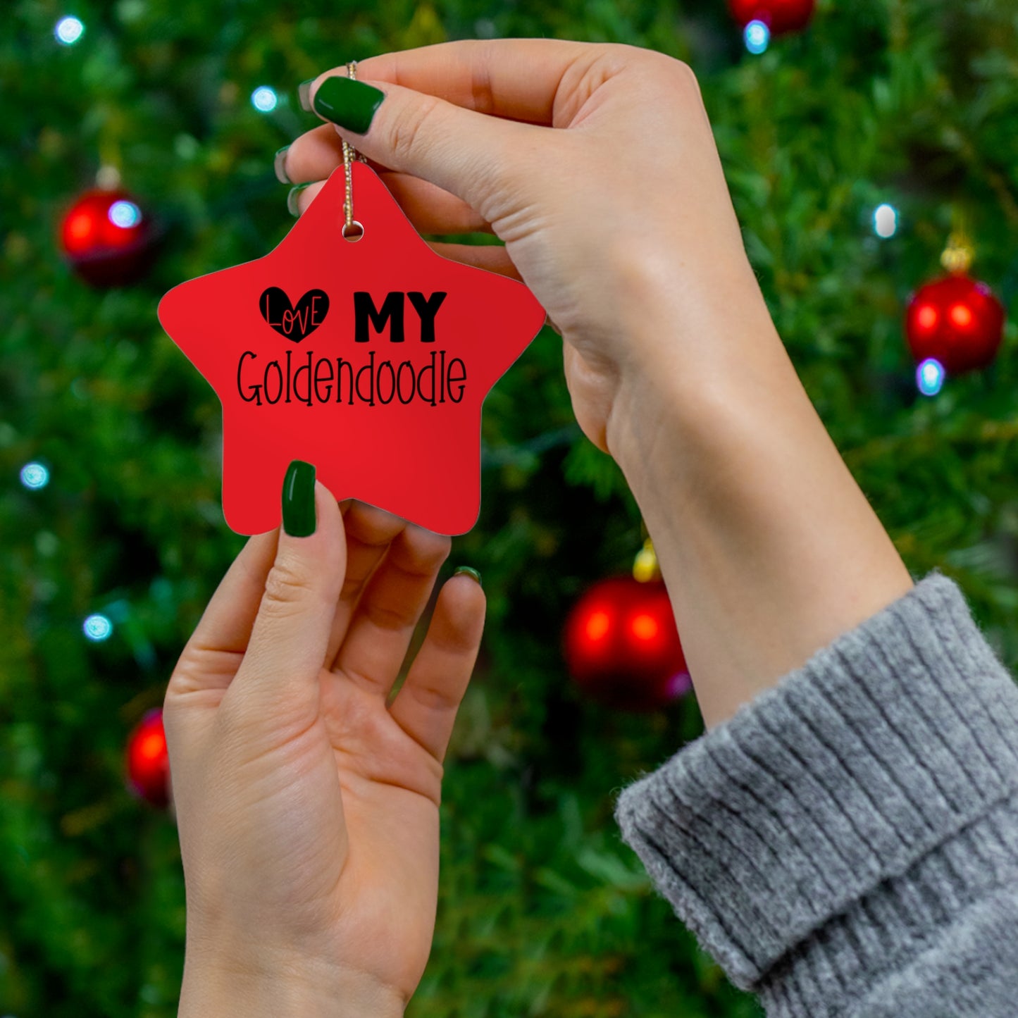 Love my Goldendoodle Ceramic Ornament, 4 Shapes