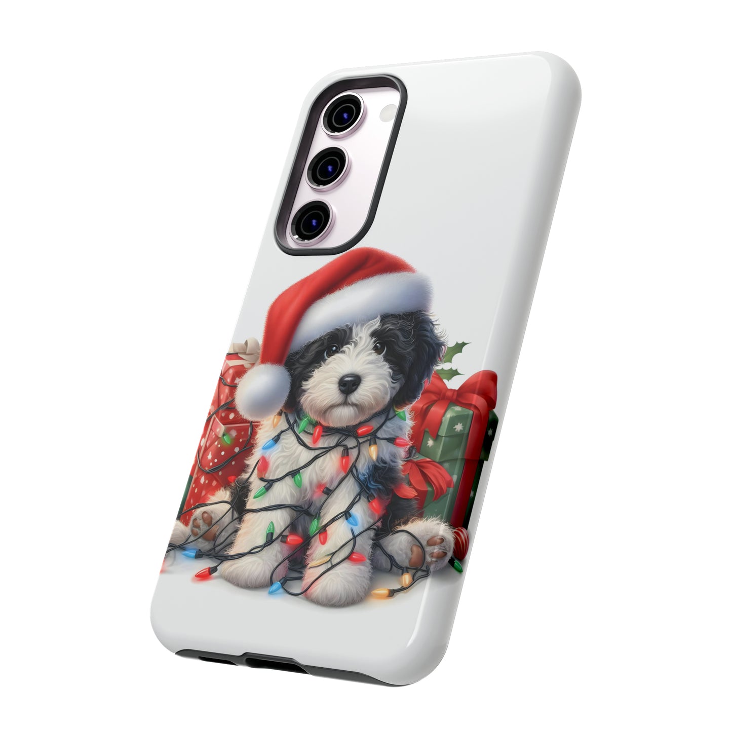 Black & White Doodle Christmas Puppy - Tough Cases for Apple iPhone, Samsung Galaxy, & Google Pixel