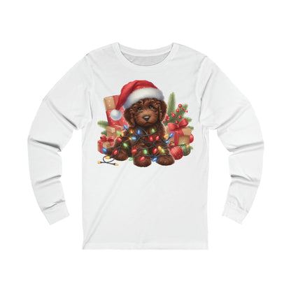 Chocolate Brown Christmas Doodle - Adult Unisex Long Sleeve T Shirt Bella + Canvas