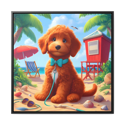 Red Doodle Puppy, Cartoon Inspired - Wooden Gallery Canvas Picture - Square Frame - Nice!