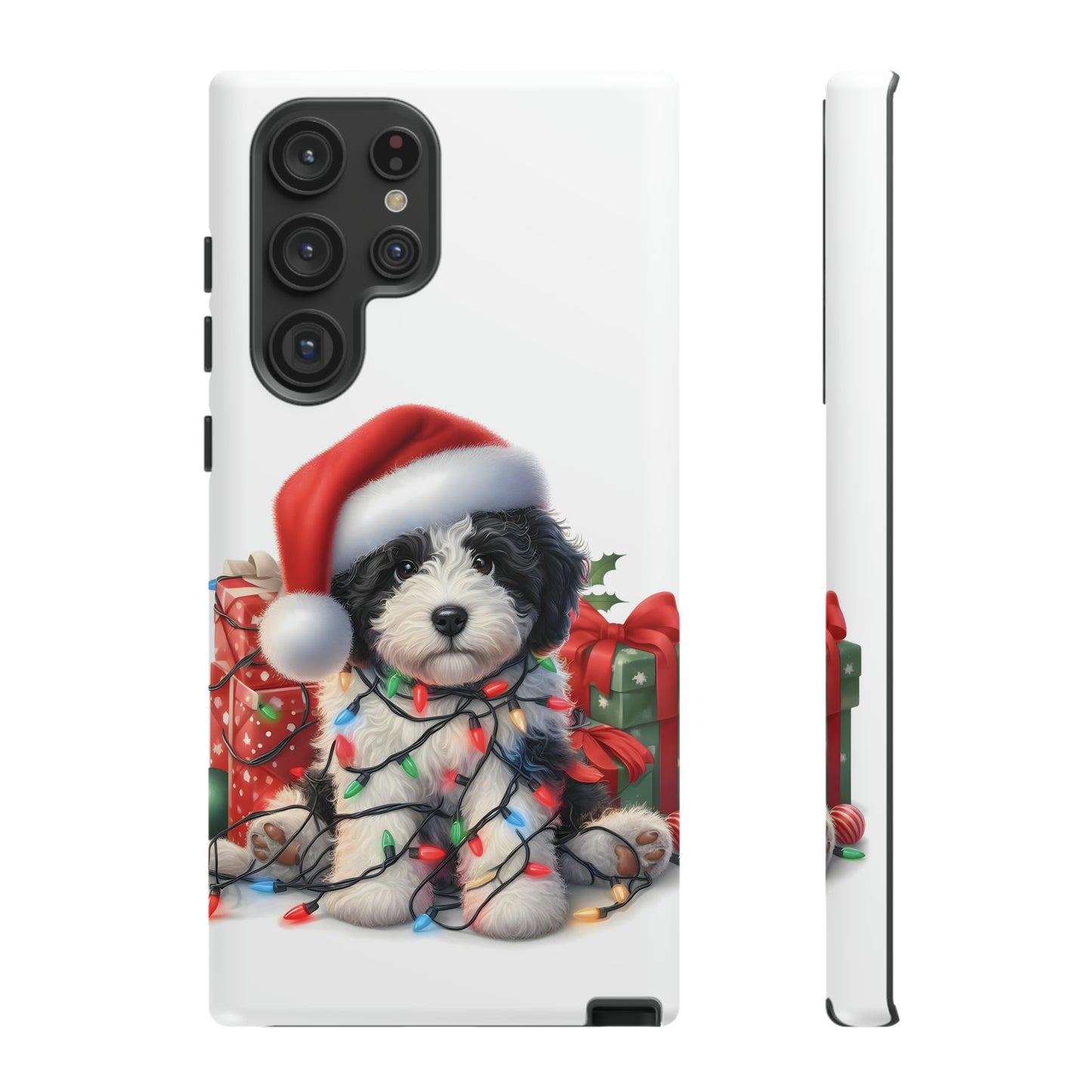 Black & White Doodle Christmas Puppy - Tough Cases for Apple iPhone, Samsung Galaxy, & Google Pixel