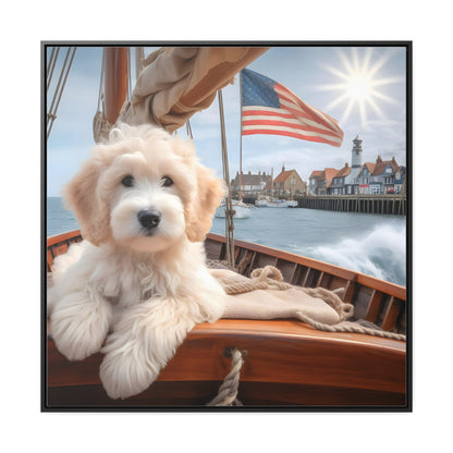 White Doodle on Sailboat - Wooden Gallery Canvas Picture - Square Frame - Nice!