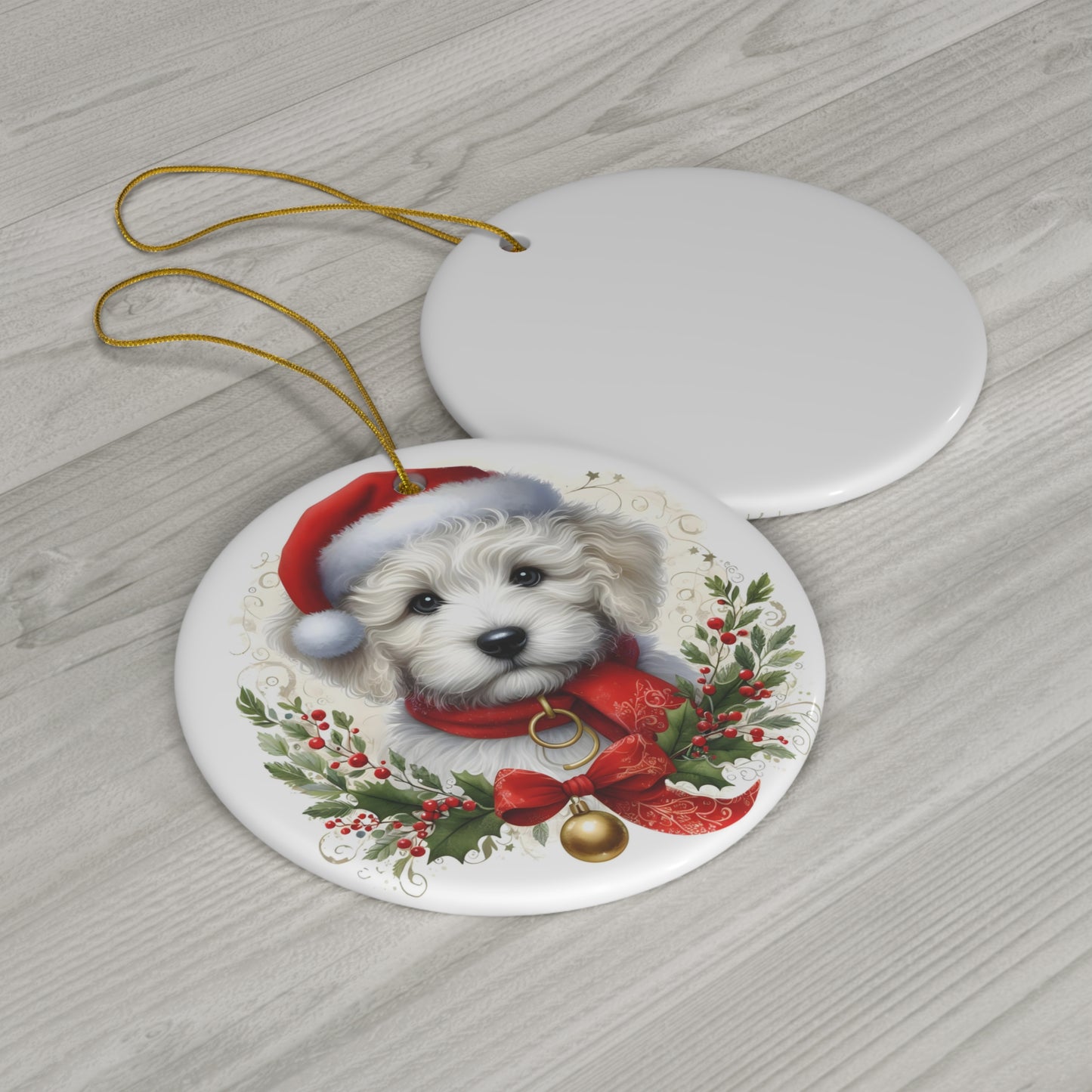 Christmas White Doodle - Ceramic Ornament