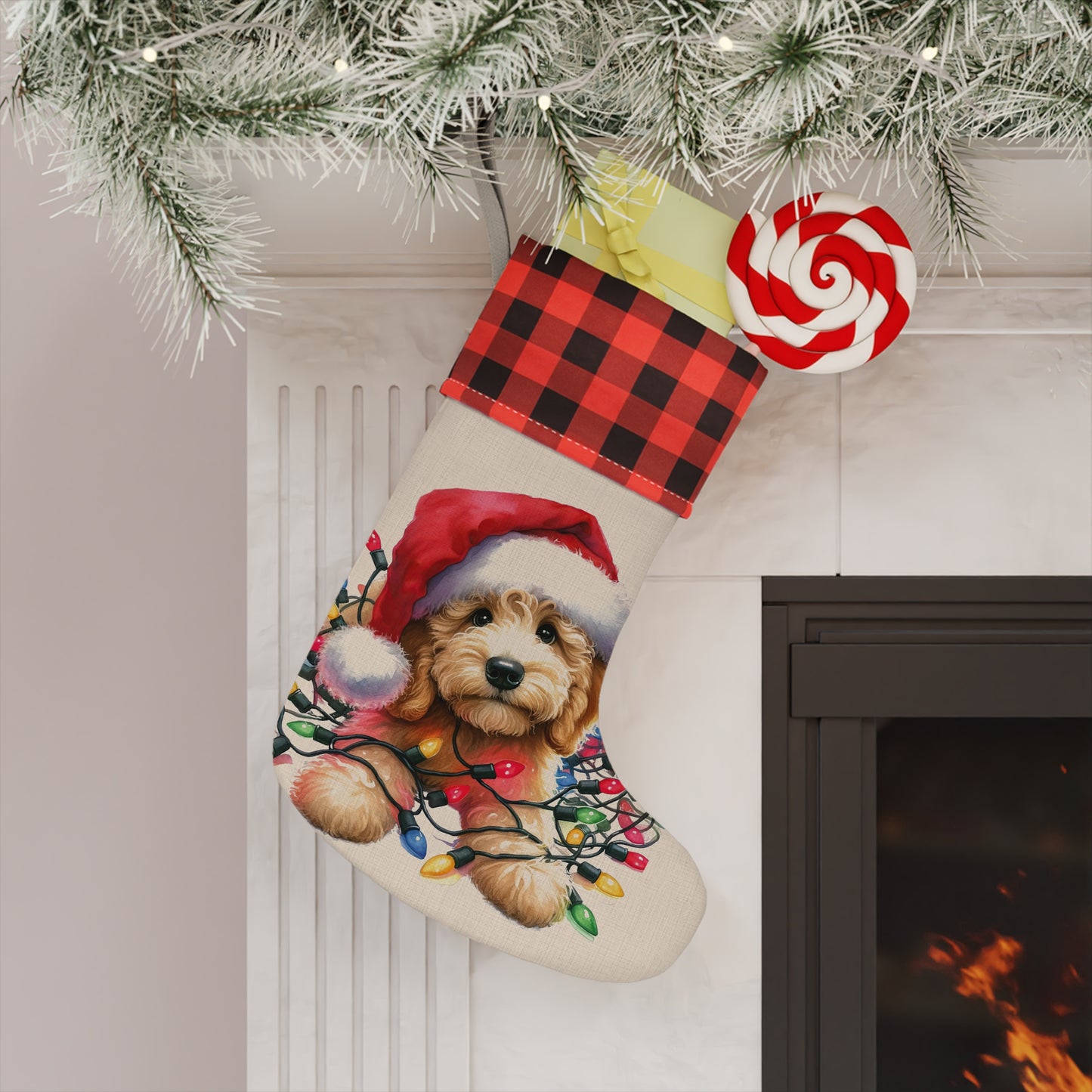 Doodle Puppy w/Lights Christmas Stocking