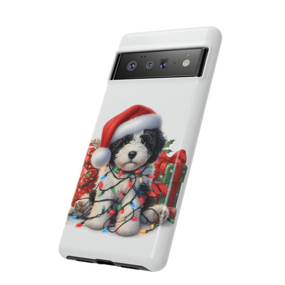 Black & White Doodle Christmas Puppy - Tough Cases for Apple iPhone, Samsung Galaxy, & Google Pixel