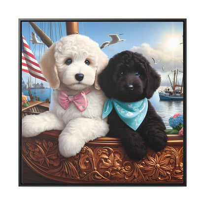 White and Black Doodle on Sailboat - Wooden Gallery Canvas Pictures - Square Frame - Nice!