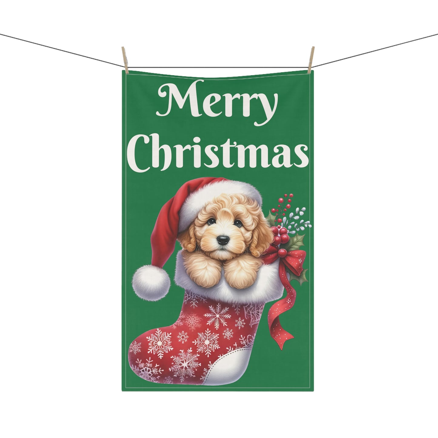 Christmas Doodle Stocking Puppy Kitchen Towel