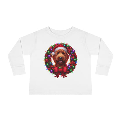 Red Doodle Christmas Wreath - Toddler Long Sleeve T Shirt