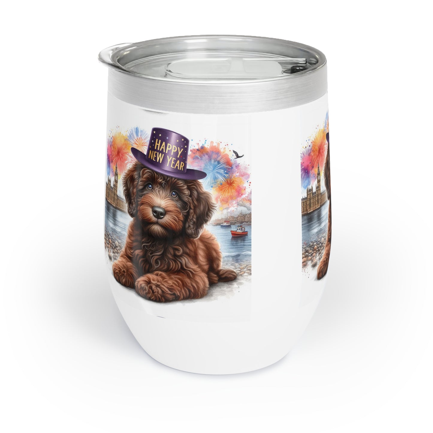 Chocolate Brown Doodle New Year - Chill Wine Tumbler