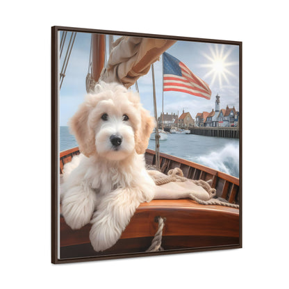 White Doodle on Sailboat - Wooden Gallery Canvas Picture - Square Frame - Nice!