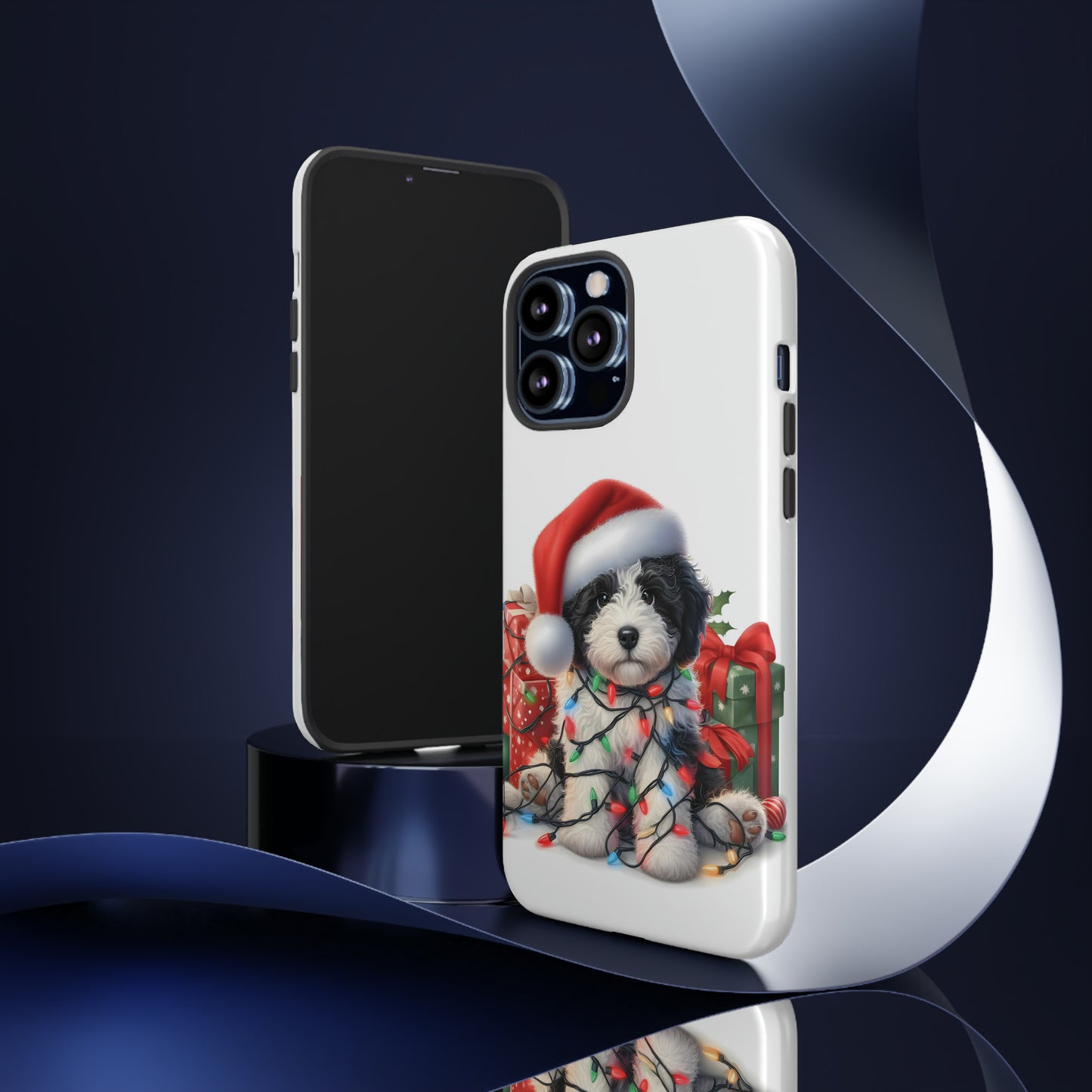 Black & White Doodle Christmas Puppy - Tough Cases for Apple iPhone, Samsung Galaxy, & Google Pixel