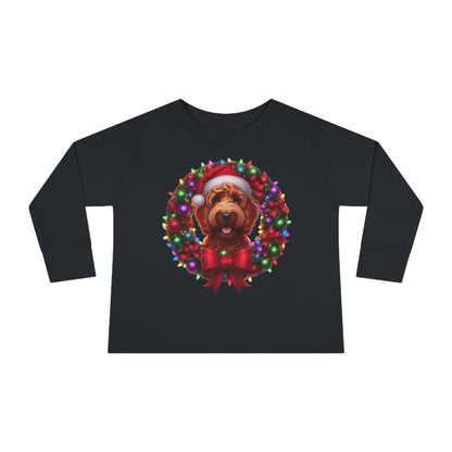 Red Doodle Christmas Wreath - Toddler Long Sleeve T Shirt