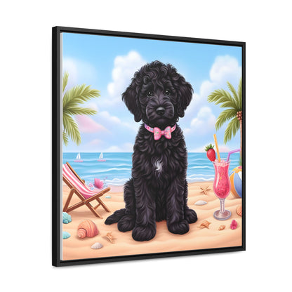 Black Doodle Puppy Cartoon Inspired - Wooden Gallery Canvas Picture - Square Frame - Nice!