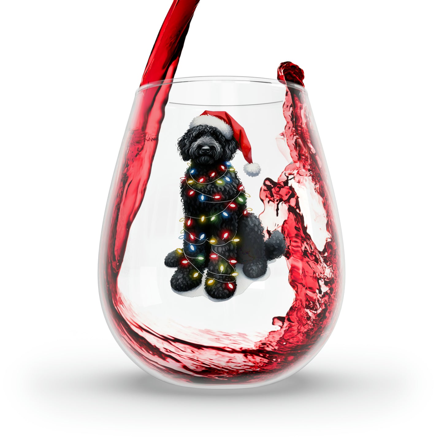 Black Doodle w/Lights Stemless Wine Glass, 11.75oz