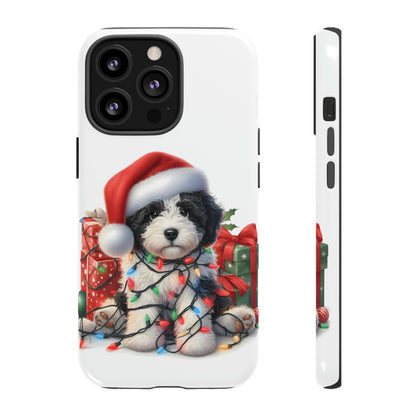 Black & White Doodle Christmas Puppy - Tough Cases for Apple iPhone, Samsung Galaxy, & Google Pixel