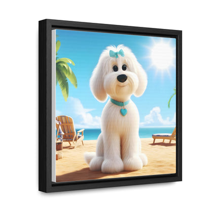 White Doodle Puppy Cartoon Inspired - Wooden Gallery Canvas - Square Frame - Nice!