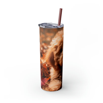 Fall Adorable Doodle Puppy Skinny Tumbler with Straw, 20oz