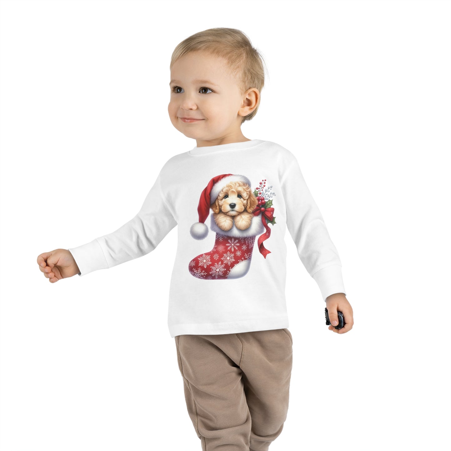 Doodle Puppy Christmas Stocking Toddler Long Sleeve Tee