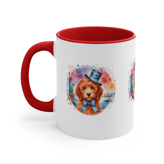 Apricot Doodle Happy New Year - Accent Coffee Mug, 11oz