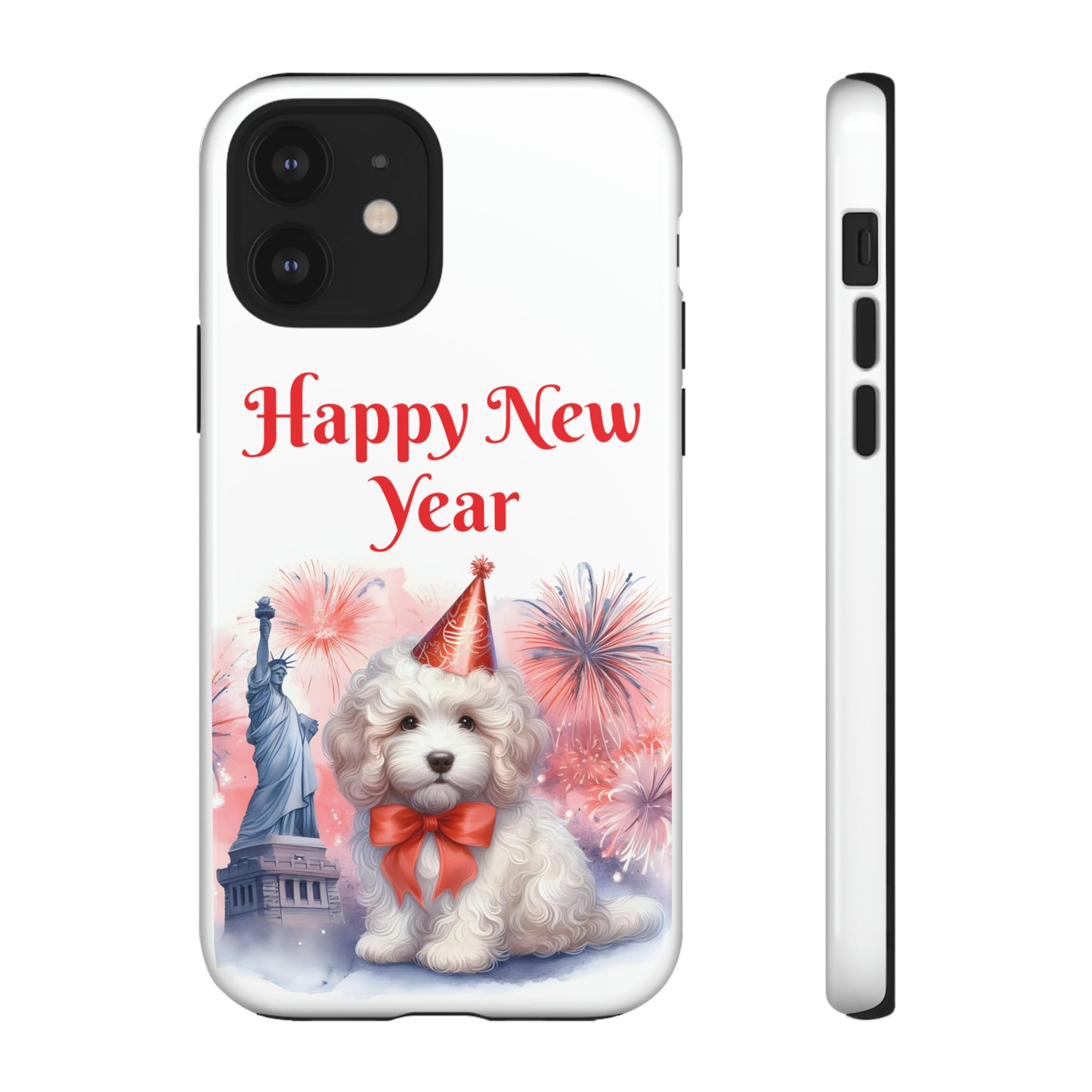 White Doodle Happy New Year - Tough Cases - Apple iPhone, Samsung Galaxy, and Google Pixel