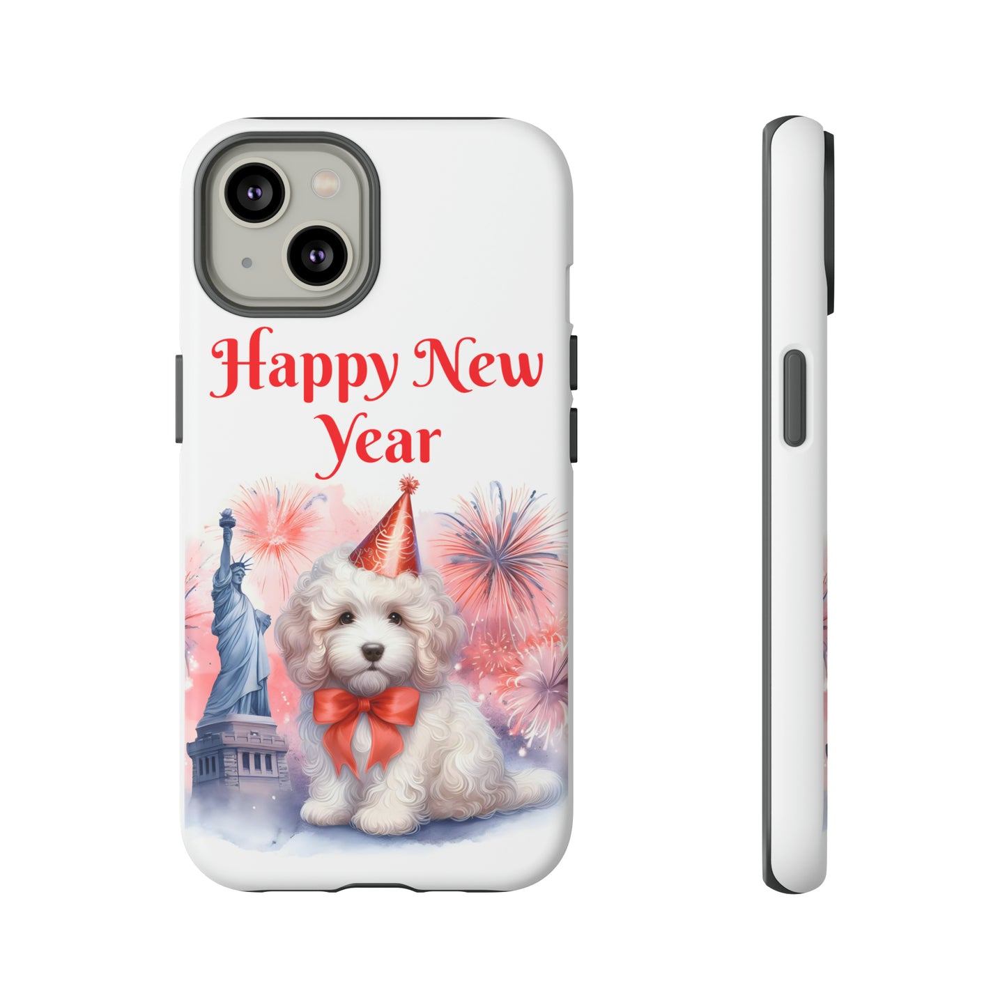 White Doodle Happy New Year - Tough Cases - Apple iPhone, Samsung Galaxy, and Google Pixel