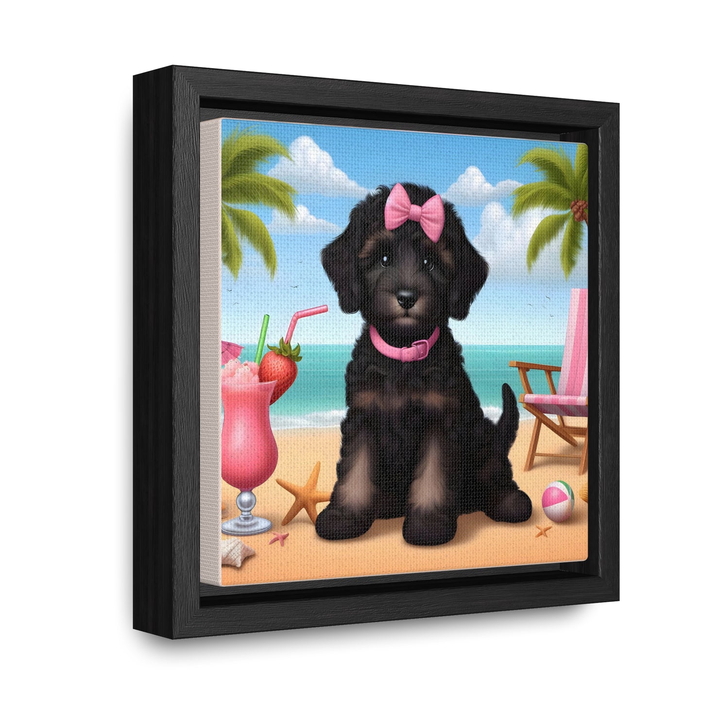 Phantom Doodle on Beach - Wooden Gallery Canvas Picture - Square Frame - Nice!