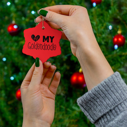 Love my Goldendoodle Ceramic Ornament, 4 Shapes