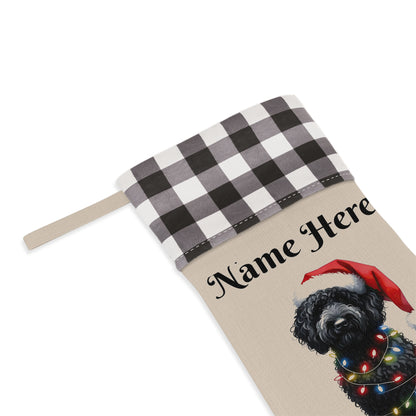 Black Doodle w/Lights Personalized Christmas Stocking