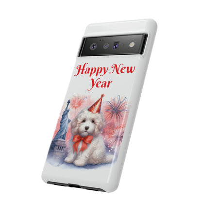 White Doodle Happy New Year - Tough Cases - Apple iPhone, Samsung Galaxy, and Google Pixel