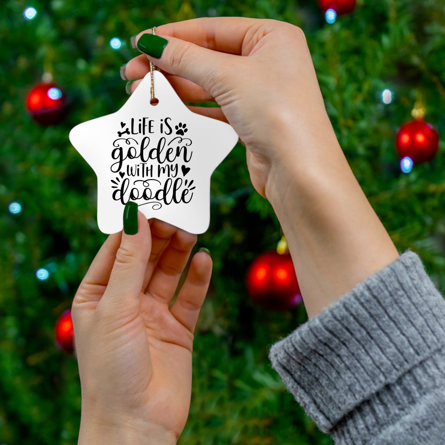 Life is Golden w/Doodle Ceramic Ornament, 4 Shapes